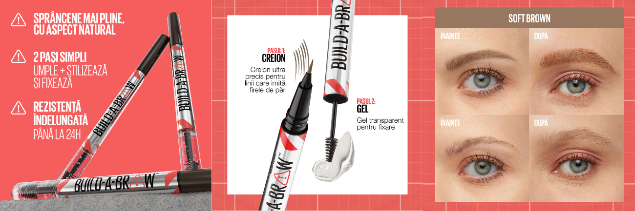 Creion de sprancene + gel de fixare Build a Brow, Soft Brown, 1.4 g, Maybelline
